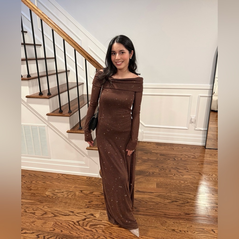 Elegant Brown Sparkly Maxi Dress